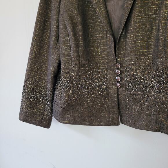 Carmen Marc Valvo Olive Green Embelished Evening Jacket size 16 - Picture 3 of 10